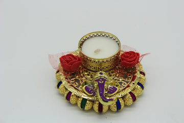 Decorated ganesha candle holder, Diwali pooja festival favors, bulk party sangeet saree function Indian return gifts