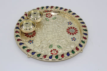 Small pooja thali for return gift, flower design pooja thali, Indian return gifts, return gift for pooja, house warming pooja, puja favor
