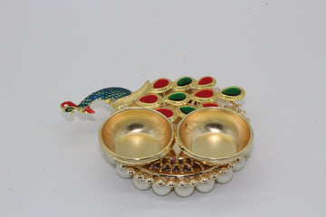 Arihant Creations, Haldi Kumkum Holder with peacock, Diwali gift, Festive gift, Return gift, Housewarming gift, Diwali pooja