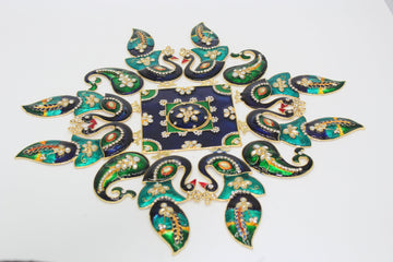 peacock meenakari work metal rangoli,  home decor, Diwali rangoli , floor decoration, wedding decoration, Pongal decoration, Navratri decor