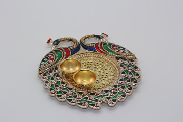 Acrylic Decorated Thali, Peacock embodied Tilak Thali, Diwali Pooja,Indian Return gift, Diwali gift, Indian wedding gift,housewarming gift.