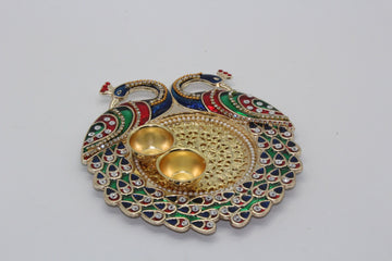 25 pieces - Acrylic Decorated Thali, Peacock embodied Tilak thali, Diwali Pooja, Indian Return gift, Dussehra gift, Indian wedding gift