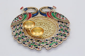Acrylic Decorated Thali, Peacock design, Diwali Pooja, Indian Return gift,Indian wedding gift, house warming gift, Diwali return gift