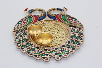 25 pieces - Acrylic Decorated Thali, Peacock embodied Tilak thali, Diwali Pooja, Indian Return gift, Dussehra gift, Indian wedding gift