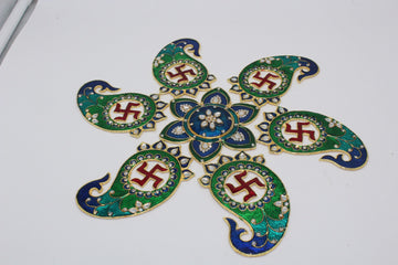 Swastik meenakari work metal rangoli/ home decor/Diwali rangoli /floor decoration/ new year gift/Indian wedding decoration/mehndi ceremony
