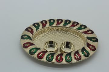 Small oval shape thali | (plastic)Acrylic Decorative Thali | decorative pooja plate with haldi kumkum holder |meena Kari thali |diwali gift