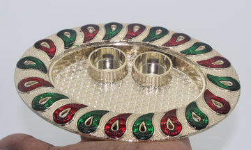 Small oval shape thali | (plastic)Acrylic Decorative Thali | decorative pooja plate with haldi kumkum holder |meena Kari thali |diwali gift