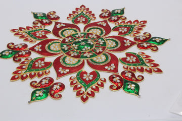 Red feather meenakari work  metal  rangoli, home decor, Diwali rangoli, floor decoration, New Year gift