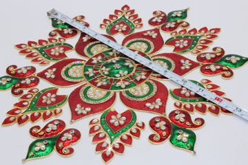 Red feather meenakari work  metal  rangoli, home decor, Diwali rangoli, floor decoration, New Year gift