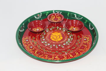 Pooja thali with diya and a small bowl for puja, aarti thali, pooja thali, temple decoration diya,  puja thali, Indian return gift, Ganesha