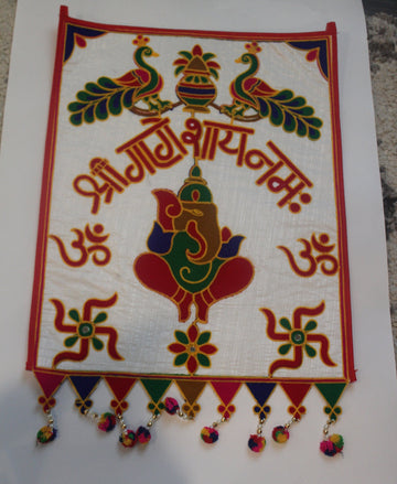 Ganesha poster Small Clothes Wall Backdrop for staple,  Gujarati Wedding Pooja, Decoration Items, Wall decor Ganesha (22 x 15 inches)