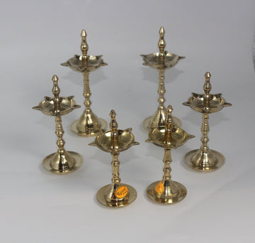 Brass Finish Oil Lamp Diya Pack Of 2 Samai Deepak Lamp Kerala Traditional Kutthu Vilakku Panchmahal Deepam For pooja, Diwali decor homedecor