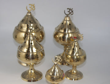 Brass Metal Oil Lamp/Akhand Diya with Stand Om and Svastikah Design/Brass DEVOTIONAL AKHAND/Brass Jali Akhannd diya for Temple Pooja