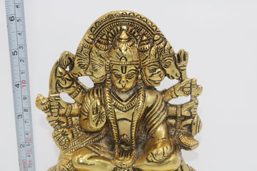 Golden Panch Mukhi Hanuman Metal Decorative Showpiece/Brass Panchmukhi Hanuman Wall Hanging Idol,/ Lord Hanuman Standing Statue/