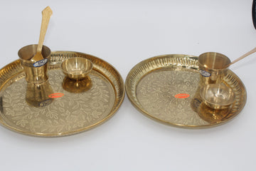 Brass 4pc Set  Bhog Thali Hindu Rituals, (Plate, Katori, Glass, Spoon) for Offering Bhog Prasad to Thakur Ji,laddu gopal blog Prashad thali