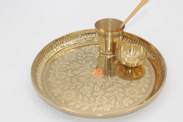 Brass 4pc Set  Bhog Thali Hindu Rituals, (Plate, Katori, Glass, Spoon) for Offering Bhog Prasad to Thakur Ji,laddu gopal blog Prashad thali