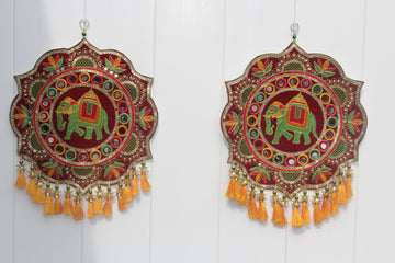 Diwali Decorations, Decorative elephant Door Hanging Handcrafted , Showpiece Door Valance Set of 2,indian wall decor ,mirror work ,toran,