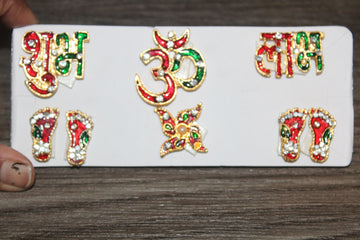 Shubh Labh with Om Swastik and laxmi feet set,  Diwali Minakari Rangoli Sticker, Traditional Indian Hindu Gift & home Decor