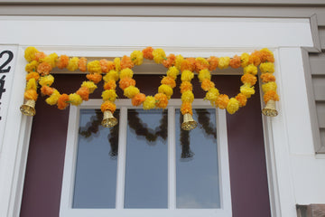 marigold flower with white hanging , marigold flower toran , backdrop for pooja , toran for door hanging , Toran , wall decoration ,