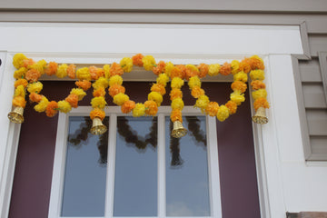 marigold flower with white hanging , marigold flower toran , backdrop for pooja , toran for door hanging , Toran , wall decoration ,