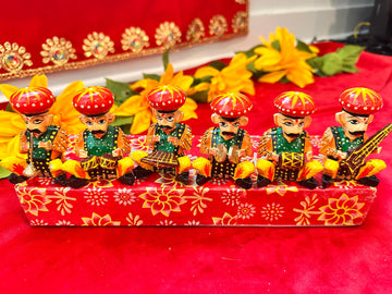 Set of 5 Rajasthani Wooden Musician Showpieces | Hand-Painted Ethnic Decor | Indian Traditional Home Decor | Housewarming Gift Idea