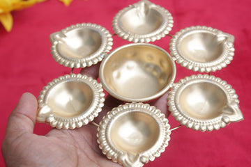 Golden Color Diya Urli for Festive Decor, Traditional Diwali Candle Holder Set, Decorative Metal Diya Tray for Puja, Gifts Home ,pooja favor