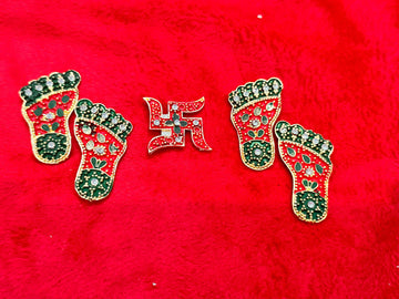 metal Laxmi Charan,with Swastik, Lakshmi pair  Lakshmi feet for Diwali puja, Diwali Decoration, Hindu Festival pagina  for pooja, door decor