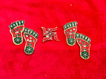 metal Laxmi Charan,with Swastik, Lakshmi pair  Lakshmi feet for Diwali puja, Diwali Decoration, Hindu Festival pagina  for pooja, door decor