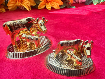 Kamadhenu Cow and Calf Figurine, Hindu Religious Sculpture, Navratri Return Gift, Varalakshmi Return Gift Housewarming Gifts, Puja Favors